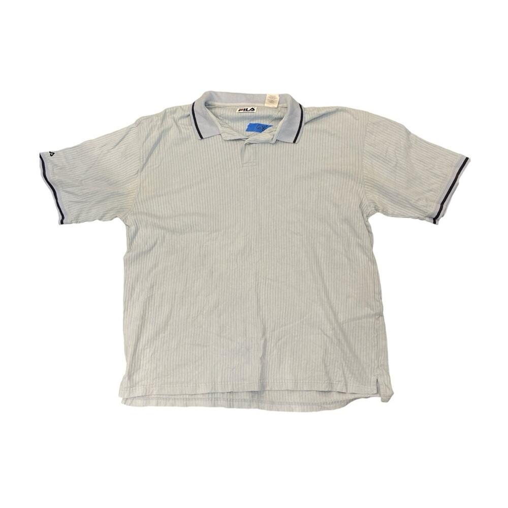FILA Polo Shirt Light Blue Striped  Top Tenniscore Y2K Dadcore Preppy Men's 2XL